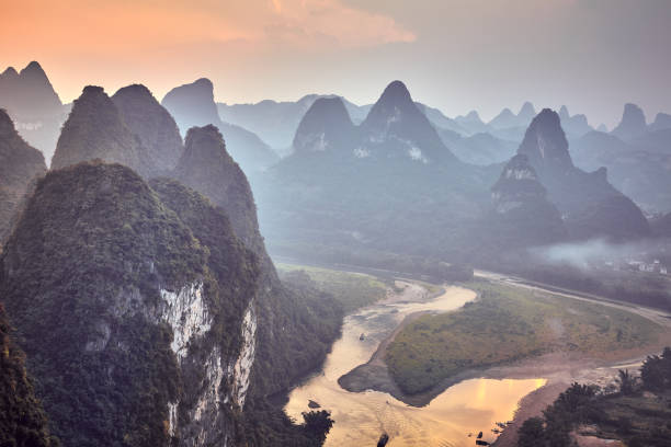 istock Scenic sunset over Li River, China. 1070432848