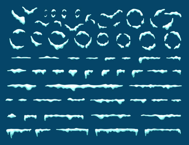 Big set of snow icicles and snow cap isolated. Cartoon snowy elements over winter background. Design template. Vector. Big set of snow icicles and snow cap isolated. Cartoon snowy elements over winter background. Design template. Vector illustration. icicle cartoon stock illustrations