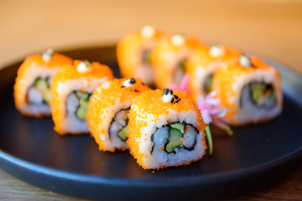Sushi ready for party, event, meeting, Celebration. stock photo