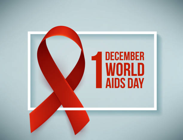 ilustraciones, imágenes clip art, dibujos animados e iconos de stock de banner con listón rojo realista. cartel con el símbolo para el mundo ayuda a día 1 de diciembre. plantilla de diseño, vector - world aids day