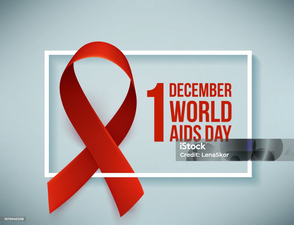 Баннер с реалистичной красной лентой. Плакат с символом Всемирного дня помощи, 1 декабря. Шаблон дизайна, вектор - Векторная графика World AIDS Day роялти-фри