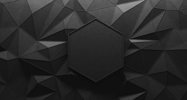fondo de la negra poli baja. render 3d. - hexagon tile pattern black fotografías e imágenes de stock