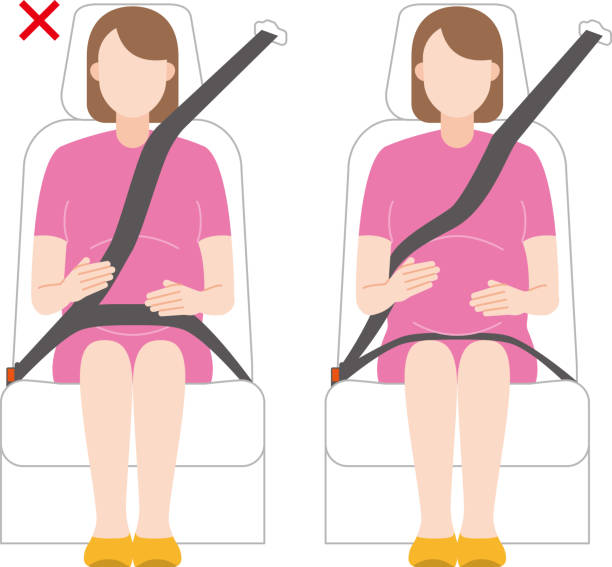 ilustrações de stock, clip art, desenhos animados e ícones de pregnant woman and seat belt - driving car drive women