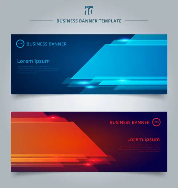 Vector illustration of Set of abstract template technology web banner geometric red and blue color shiny motion background with lighting effect.