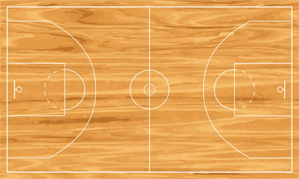 wooden basketball court vector art illustration