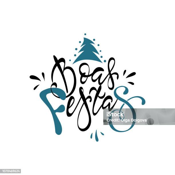 Happy Holidays In Brazilian Portuguese Greeting Card With Typographic Design Lettering Stock Illustration - Download Image Now
