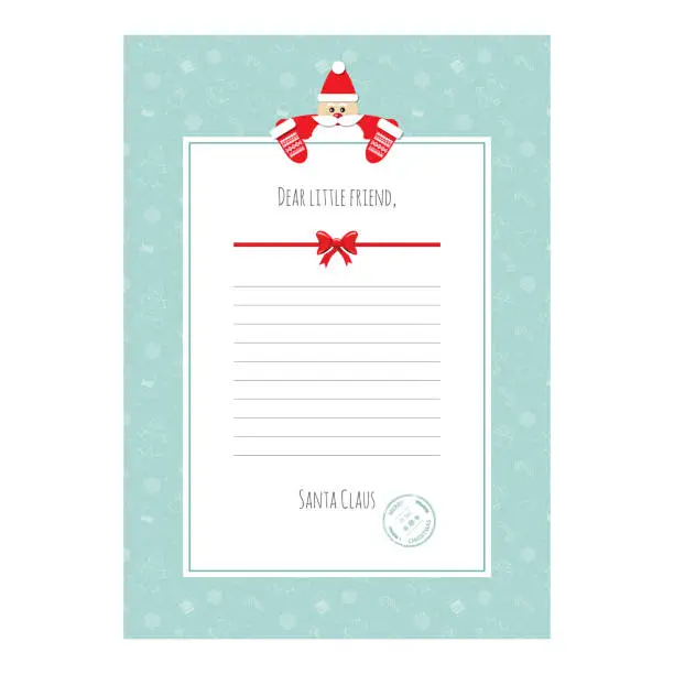 Vector illustration of Santa Claus letter. Decorative blank template A4.