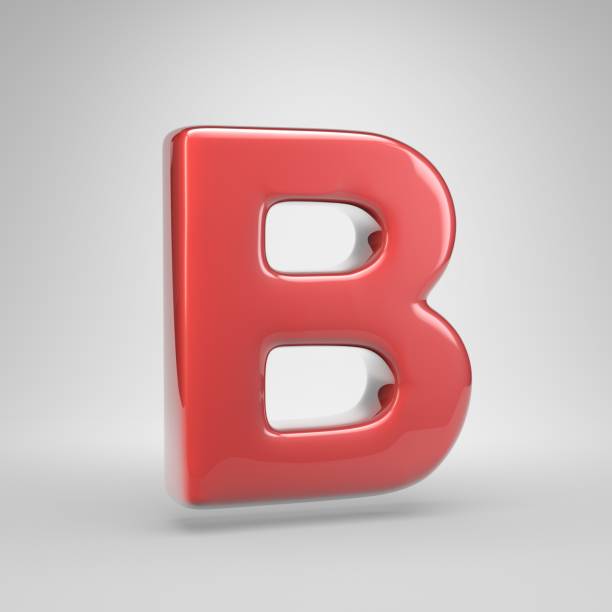 Coral car paint letter B uppercase. 3D render glossy font isolated on white background