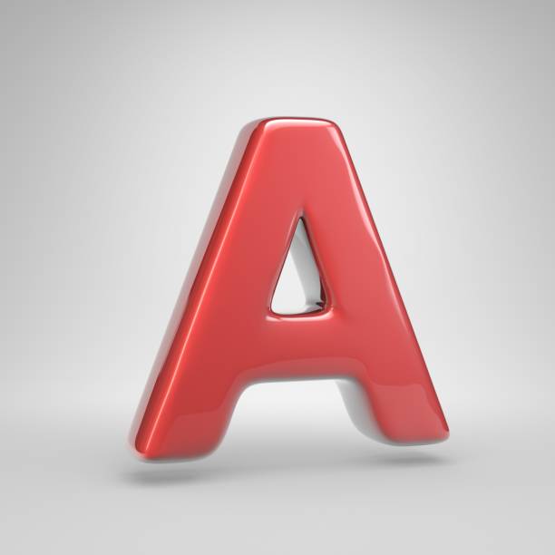 Coral car paint letter A uppercase. 3D render glossy font isolated on white background