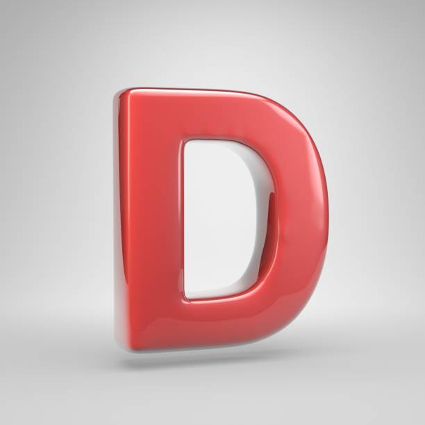 Coral car paint letter D uppercase. 3D render glossy font isolated on white background