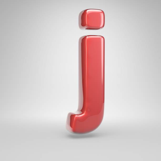 Coral car paint letter J lowercase. 3D render glossy font isolated on white background