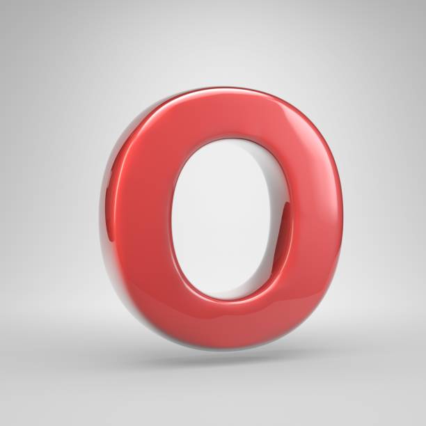 Coral car paint letter O uppercase. 3D render glossy font isolated on white background