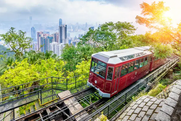 View of Victoria Peak Tram in Hong Kong.