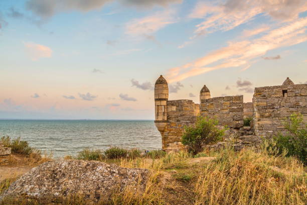 The ruins of the ancient fortress Yenikale on the beach in Kerch in Crimea