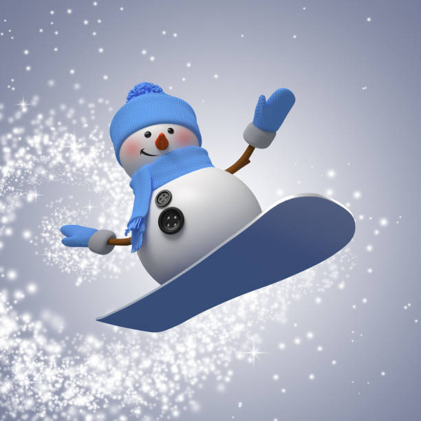 istock 3d snowman on snowboard, winter outdoor activity 1070491912