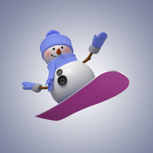 istock 3d snowman on snowboard, winter outdoor activity 1070491952