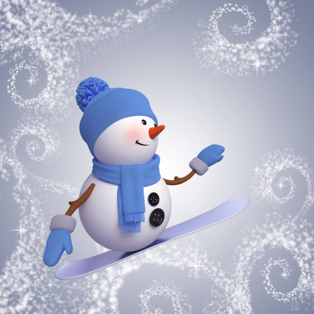 istock 3d snowman on snowboard, winter outdoor activity 1070491986