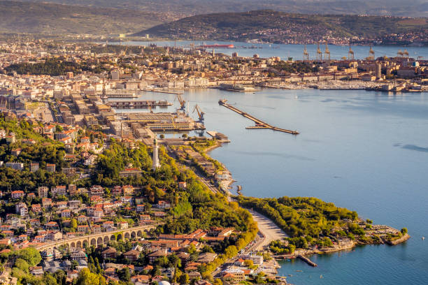 Aerial view of the beautiful city of Trieste in Italy Aerial view of the beautiful city of Trieste in Italy trieste stock pictures, royalty-free photos & images