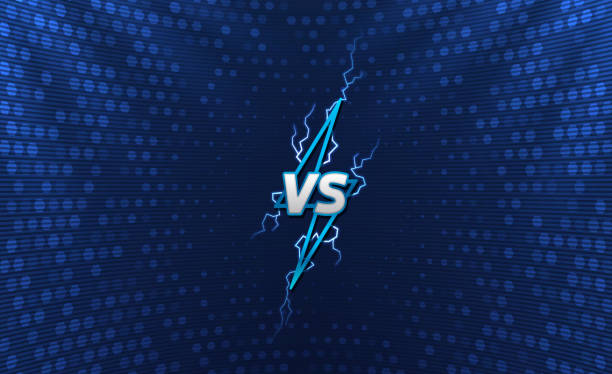 Versus logo with holographic background. Lightning logo with flashes. Cyber sport tournament screen design. Eps10 vector boxing sport stock illustrations