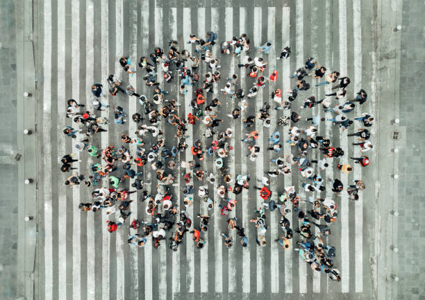 high angle view of people forming a speech bubble - human age fotos imagens e fotografias de stock