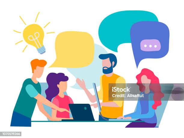 Discussion And Communication In The Office Stock Illustration - Download Image Now - Teamwork, Communication, Discussion