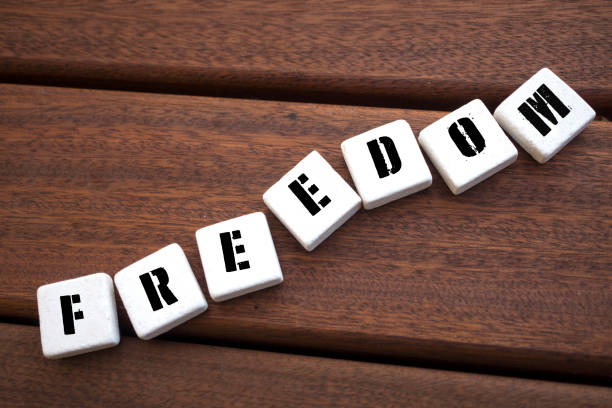 istock FREEDOM Concept with alphabet blocks on wooden table. 1070522424