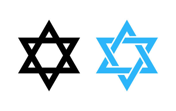 istock Hexagram David Star - black and blue icon of Israel holy religious symbol. 1070527624
