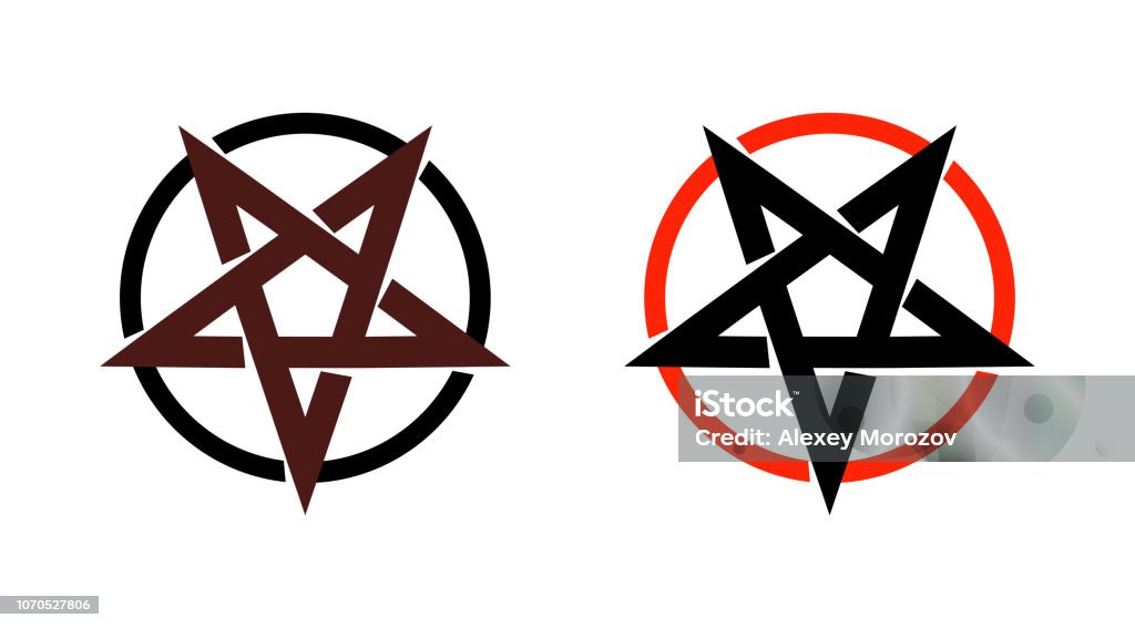 Satan ster, pentagram symbool van satanisme en mystieke ondertekenen ronde vorm - Vector embleem van spirituele cultus. - Royalty-free Pentagram vectorkunst