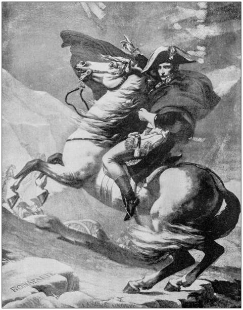 ilustracja malarstwa antycznego: napoleon przekraczający alpy - napoleon stock illustrations