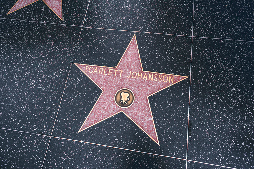 Scarlett Johansen's star on Hollywood Walk of Fame in Hollywood, California. This star is located on Hollywood Blvd. and is one of 2400 celebrity stars.