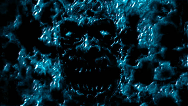 istock Angry bloody ghoul face. Blue color. 1070537988