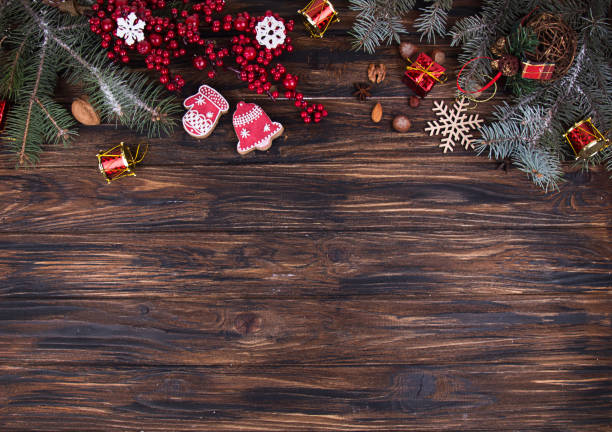 istock Christmas New Year background with gingerbread cookies. Top view. Copy space. 1070552174