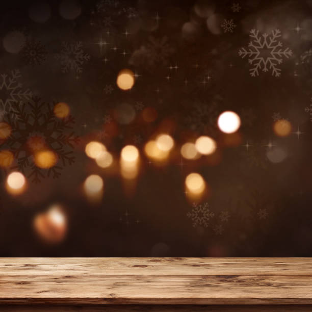 istock Christmas background with wooden table 1070552586