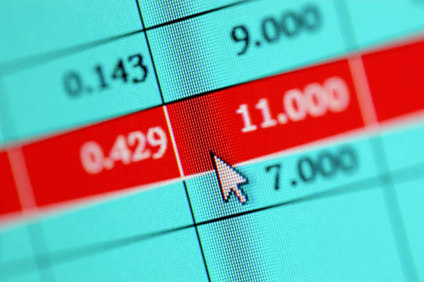 abstract data - spreadsheet financial figures computer computer monitor imagens e fotografias de stock