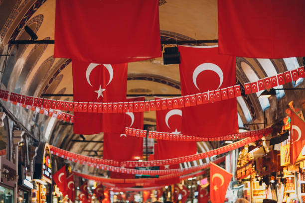 istock Istanbul, Turkey, Grand bazaar and turkish flag. 1070562726