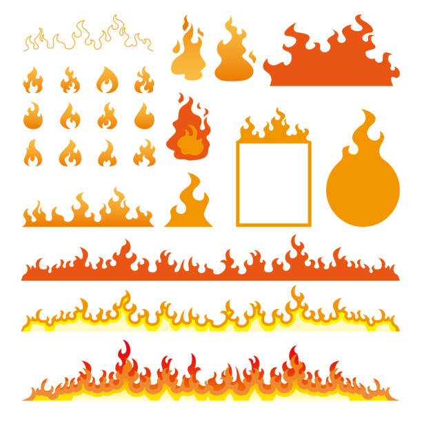 ilustraciones, imágenes clip art, dibujos animados e iconos de stock de llamas de fuego conjunto de iconos aislado en ilustración vector blanco - fire