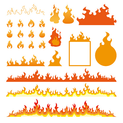 Fire flames icons set isolated on white vector illustration