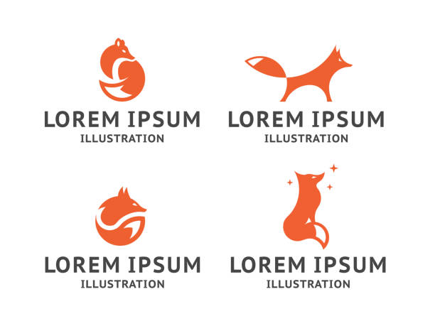 Collection of orange fox icons, emblem, illustration in a minimalist style Collection of orange fox icons, emblem, illustration in a minimalist style fox stock illustrations