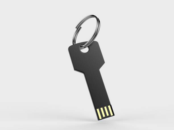 istock Blank white pen drive mock up on light grey background, 3d render illustration. 1070566676