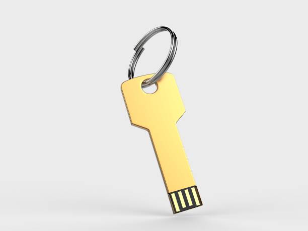 istock Blank white pen drive mock up on light grey background, 3d render illustration. 1070566868