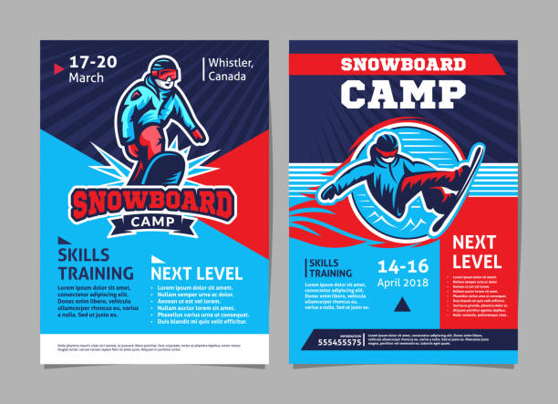 snowboard camp poster, flyer - vorlage-vektor-design - skiing ski winter sport freestyle skiing stock-grafiken, -clipart, -cartoons und -symbole