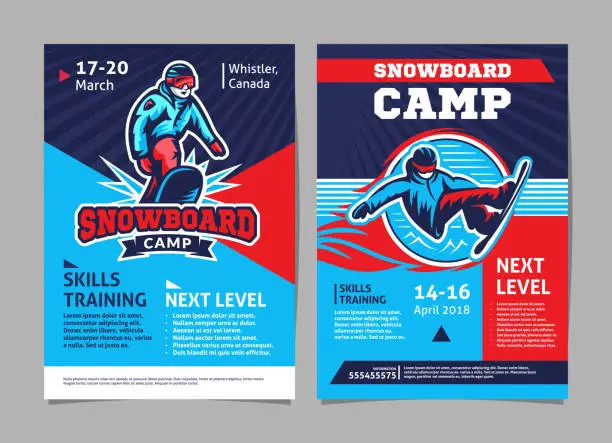 Vector illustration of Snowboard camp posters, flyer - template vector design