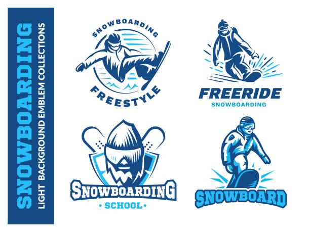 snowboard-vektor-illustration, emblem design auf weißem hintergrund - skiing ski winter sport freestyle skiing stock-grafiken, -clipart, -cartoons und -symbole