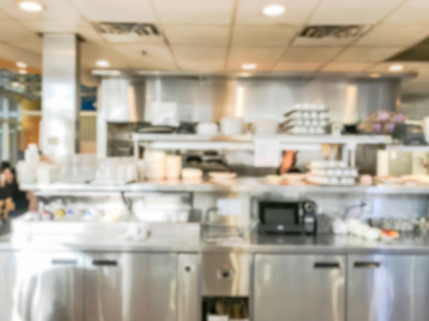 istock Blurry background modern Caucasian breakfast restaurant in Chicago, USA 1070571384