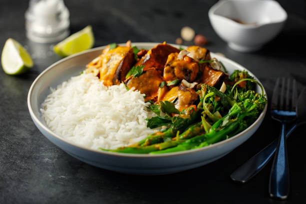 istock Healthy vegetarian Thai red curry with rice 1070580620