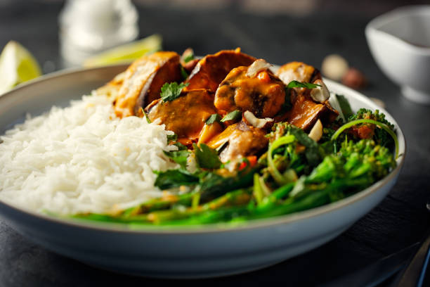 istock Healthy vegetarian Thai red curry with rice 1070580644