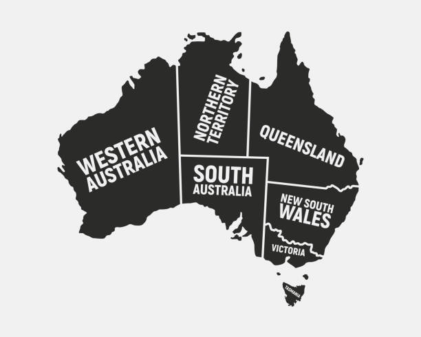 Australia poster map with states names. Australian background. Map of Australia.  Print for T-shirt, typography. Vector illustration Vector illustration brisbane stock illustrations