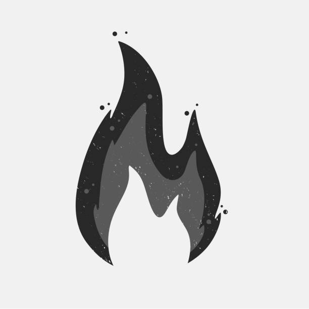 ilustraciones, imágenes clip art, dibujos animados e iconos de stock de llama de fuego. boceto dibujado mano de llama de fuego con textura grunge. ilustración de vector. - computer icon flame symbol black and white