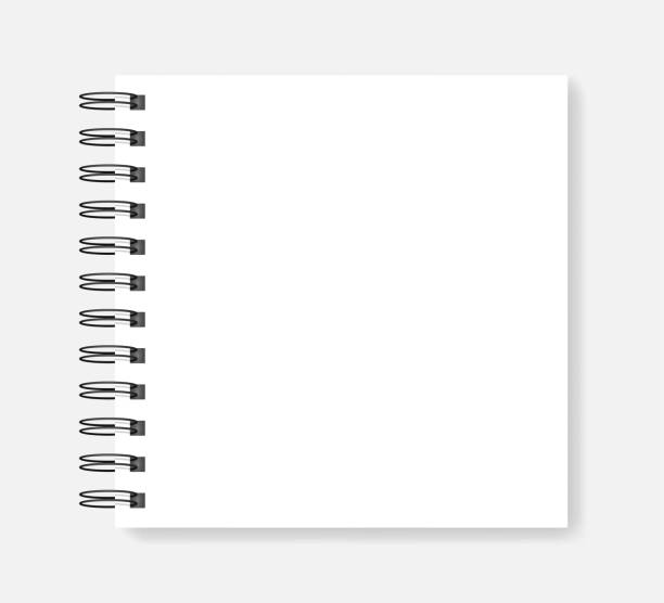 ilustrações de stock, clip art, desenhos animados e ícones de wire spiral square blank white notebook, realistic vector mock-up - directly above white background close up vertical