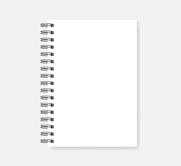 ilustrações de stock, clip art, desenhos animados e ícones de wire spiral empty notebook - white a5 diary realistic vector mockup - directly above white background close up vertical